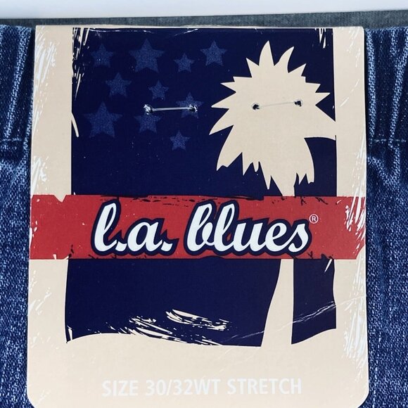 L.A. Blues Women's Blue Denim Pants Size 30/32 Pull-on Elastic Waist High Rise - Picture 5 of 10